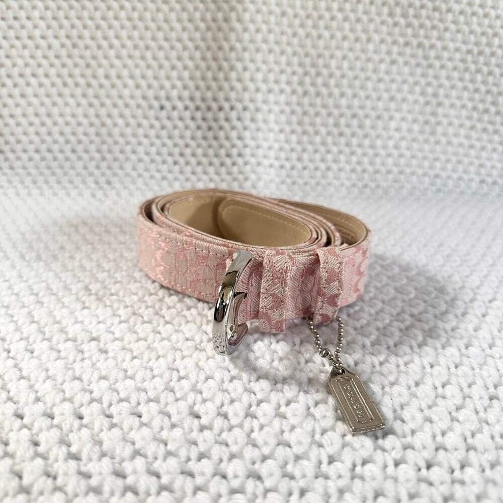 Coach Vintage Y2K Pink Canvas Signature CC Soho Slim Waist Belt Metal Fob Large - Picture 2 of 7